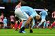 MANCHESTER, ENGLAND - NOVEMBER 28: Sergio Aguero of Manchester City picks up an injury during the Barclays Premier League match between Manchester City and Southampton at the Etihad Stadium on November 28, 2015 in Manchester, England. (Photo by Alex Liv