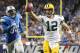 DETROIT MI - DECEMBER 3: Aaron Rodgers #12 of the Green Bay Packers runs the ball for a fourth quarter touchdown against the Detroit Lions on December 3 2015 at Ford Field in Detroit, Michigan. (Photo by Leon Halip/Getty Images)