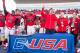 BOWLING GREEN, KY - DECEMBER 5: Head Coach Jeff Brohm of the WKU Hilltoppers celebrates with players and fans after a game against the Southern Miss Golden Eagle at Houchens-Smith Stadium on December 5, 2015 in Bowling Green, Kentucky. The Hilltoppers d
