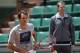 Swiss Roger Federer (L) and his Swedish coach Stefan Edberg attend a training session prior the 2015 French Open Tennis championships at the Roland Garros stadium in Paris on May 21, 2015. AFP PHOTO / MIGUEL MEDINA (Photo credit should read MIGUEL