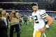 DETROIT, MI - DECEMBER 3: Quarterback Aaron Rodgers #12 of the Green Bay Packers celebrates after throwing the game winning touchdown pass with time expired to defeat the Detroit Lions 27-23 at Ford Field on December 3, 2015 in Detroit, Michigan. (Photo b