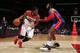 WASHINGTON, DC - DECEMBER 28: Nene #42 of the Washington Wizards drives against the Detroit Pistons during the game at the Verizon Center on December 28, 2013 in Washington, DC. NOTE TO USER: User expressly acknowledges and agrees that, by downloading and