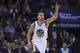 December 16, 2015; Oakland, CA, USA; Golden State Warriors guard Stephen Curry (30) celebrates during the third quarter against the Phoenix Suns at Oracle Arena. The Warriors defeated the Sun 128-103. Mandatory Credit: Kyle Terada-USA TODAY Sports