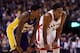 TORONTO, ON - DECEMBER 07: Lou Williams #23 of the Los Angeles Lakers chats with DeMar DeRozan #10 of the Toronto Raptors during an NBA game at the Air Canada Centre on December 07, 2015 in Toronto, Ontario, Canada. NOTE TO USER: User expressly acknowle