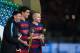 YOKOHAMA, JAPAN - DECEMBER 20: Lionel Messi of FC Barcelona - Adidas Silver Ball winner, Luis Suarez of FC Barcelona - Adidas Gold Ball winner and Andres Iniesta of FC Barcelona - Adidas Bronze Ball winner during the FIFA Club World Cup Final Match betwe