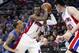 Jan 4, 2016; Auburn Hills, MI, USA; Detroit Pistons guard Reggie Jackson (1) holds the ball as he is defended by Orlando Magic guard Shabazz Napier (13) during the second quarter at The Palace of Auburn Hills. Mandatory Credit: Raj Mehta-USA TODAY Sports
