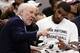 Dec 30, 2015; San Antonio, TX, USA; San Antonio Spurs head coach Gregg Popovich talks to David West (behind) and LaMarcus Aldridge (right) during the second half against the Phoenix Suns at AT&T Center. Mandatory Credit: Soobum Im-USA TODAY Sports