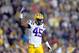 BATON ROUGE, LA - NOVEMBER 17: Deion Jones #45 of the LSU Tigers encourages the crowd during a game against the Ole Miss Rebels at Tiger Stadium on November 17, 2012 in Baton Rouge, Louisiana. LSU would win the game 41-35. (Photo by Stacy Revere/Getty