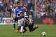 GENOA, ITALY - MAY 02: Roberto Soriano (L) of UC Sampdoria tackles Stefano Sturaro of Juventus FC during the Serie A match between UC Sampdoria and Juventus FC at Stadio Luigi Ferraris on May 2, 2015 in Genoa, Italy. (Photo by Valerio Pennicino/Getty I