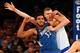 NEW YORK, NY - DECEMBER 16: (NEW YORK DAILIES OUT) Karl-Anthony Towns #32 of the Minnesota Timberwolves in action against Kristaps Porzingis #6 of the New York Knicks at Madison Square Garden on December 16, 2015 in New York City. The Knicks defeated