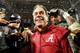 GLENDALE, AZ - JANUARY 11: Head coach Nick Saban of the Alabama Crimson Tide celebrates after defeating the Clemson Tigers in the 2016 College Football Playoff National Championship Game at University of Phoenix Stadium on January 11, 2016 in Glendale, A