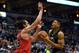 Jan 12, 2016; Milwaukee, WI, USA; Milwaukee Bucks forward Giannis Antetokounmpo (34) takes a shot against Chicago Bulls center Joakim Noah (13) in the second quarter at BMO Harris Bradley Center. Mandatory Credit: Benny Sieu-USA TODAY Sports