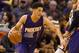 Jan 12, 2016; Indianapolis, IN, USA; Phoenix Suns guard Devin Booker (1) dribbles the ball in the second half of the game against the Indiana Pacers at Bankers Life Fieldhouse. The Indiana Pacers beat the Phoenix Suns by the score of 116-97. Mandatory Cre