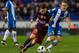 Barcelona's Argentinian forward Lionel Messi (L) vies with Espanyol's midfielder Abraham Gonzalez (R) during the Spanish Copa del Rey (King's Cup) round of 16 second leg football match RCD Espanyol vs FC Barcelona at Cornella-El Prat stadium in Cornella n