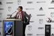 Jan 14, 2016; Baltimore, MD, USA; Jack Harrison shakes hands at the podium after being selected number one overall by the Chicago Fire during the 2016 MLS SuperDraft at Baltimore Convention Center. Mandatory Credit: Geoff Burke-USA TODAY Sports