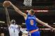 Dec 18, 2015; Philadelphia, PA, USA; New York Knicks forward Kristaps Porzingis (6) blocks the shot attempt of Philadelphia 76ers guard Tony Wroten (1) during the first half at Wells Fargo Center. The Knicks won 107-97. Mandatory Credit: Bill Streicher-US