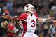 ST. LOUIS, MO - SEPTEMBER 8: Robert Quinn #94 of the St. Louis Rams causes Carson Palmer #3 of the Arizona Cardinals to fumble the ball at the Edward Jones Dome on September 8, 2013 in St. Louis, Missouri. The Rams beat the Cardinals 27-24. (Photo by Di