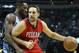Jan 18, 2016; Memphis, TN, USA; New Orleans Pelicans forward Ryan Anderson (33) dribbles as Memphis Grizzlies forward Jeff Green (32) defends at FedExForum. Mandatory Credit: Nelson Chenault-USA TODAY Sports