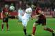 Sevilla's Argentinian midfielder Ever Banega (L) vies for the ball with Mirandes' midfielder Roberto Lopez 'Ruper' (R) during the Spanish Copa del Rey (King's Cup) football match Sevilla FC vs CD Mirandes at the Ramon Sanchez Pizjuan stadium in Sevilla on