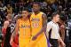 LOS ANGELES, CA - NOVEMBER 20: Julius Randle #30 of the Los Angeles Lakers and D'Angelo Russell #1 of the Los Angeles Lakers talk during the game against the Toronto Raptors on November 20, 2015 at STAPLES Center in Los Angeles, California. NOTE TO USER: