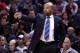 TORONTO, ON - JANUARY 28: Head Coach Derek Fisher of the New York Knicks gestures to his players during an NBA game against the Toronto Raptors at the Air Canada Centre on January 28, 2016 in Toronto, Ontario, Canada. NOTE TO USER: User expressly acknow