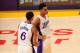 LOS ANGELES, CA - DECEMBER 25: Jordan Clarkson #6 talks with D'Angelo Russell #1 of the Los Angeles Lakers during the game against the Los Angeles Clippers at Staples Center on December 25, 2015 in Los Angeles, California. NOTE TO USER: User expressly ac