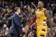 CLEVELAND, OH - JANUARY 30: LeBron James #23 of the Cleveland Cavaliers high fives Head Coach Tyronn Lue during the game against the San Antonio Spurs on January 30, 2016 at Quicken Loans Arena in Cleveland, Ohio. NOTE TO USER: User expressly acknowledge