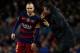 BARCELONA, SPAIN - JANUARY 06: FC Barcelona manager Luis Enrique gives instructions to his player Andres Iniesta during the Copa del Rey Round of 16 match between FC Barcelona and Real CD Espanyol at Camp Nou on January 6, 2016 in Barcelona, Spain. (Ph