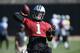 SAN JOSE, CA - FEBRUARY 05: Quarterback Cam Newton #1 of the Carolina Panthers participates in drills during practice prior to Super Bowl 50 at San Jose State University on February 5, 2016 in San Jose, California. The Carolina Panthers face the Denver B