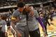 INDIANAPOLIS, IN - FEBRUARY 8: Kobe Bryant #24 of the Los Angeles Lakers hugs Jordan Hill #27 of the Indiana Pacers before the game on February 8, 2016 at Bankers Life Fieldhouse in Indianapolis, Indiana. NOTE TO USER: User expressly acknowledges and agr