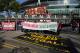 LONDON, ENGLAND - OCTOBER 04: Arsenal fans protest about high ticket prices outside the stadium before the Barclays Premier League match between Arsenal and Manchester United at the Emirates Stadium on October 04, 2015 in London, United Kingdom. (Photo