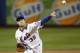 Oct 31, 2015; New York City, NY, USA; New York Mets starting pitcher Steven Matz throws a pitch against the Kansas City Royals in the first inning in game four of the World Series against the Kansas City Royals at Citi Field. Mandatory Credit: Sean Haffey