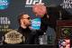 LAS VEGAS, NV - JULY 11: UFC President Dana White (R) speaks with UFC interim featherweight champion Conor McGregor during the UFC 189 post fight press conference at the MGM Grand Garden Arena on July 11, 2015 in Las Vegas, Nevada. (Photo by Jeff Bottari