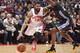 AUBURN HILLS, MI - JANUARY 16: Marcus Morris #13 of the Detroit Pistons handles the ball against the Golden State Warriors on January 16, 2016 at The Palace of Auburn Hills in Auburn Hills, Michigan. NOTE TO USER: User expressly acknowledges and agrees t
