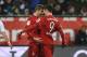 Bayern Munich's Polish striker Robert Lewandowski (R) and Bayern Munich's striker Thomas Mueller celebrate after Lewandowski scored the 0-1 goal during the German first division Bundesliga football match of FC Augsburg vs FC Bayern Munich in Augsburg, sou