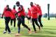 LIVERPOOL, ENGLAND - FEBRUARY 26: Christian Benteke in action during a training session ahead of their Capital One Cup final match against Manchester City at Melwood Training Ground on February 26, 2016 in Liverpool, United Kingdom. (Photo by Jan Kruger