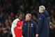 LONDON, ENGLAND - MARCH 02: Joel Campbell of Arsenal walks off past Arsene Wenger after being substituted during the Barclays Premier League match between Arsenal and Swansea City at the Emirates Stadium on March 2, 2016 in London, England. (Photo by Ric