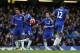 LONDON, ENGLAND - MARCH 19: Sesc Fabregas (2nd R) of Chelsea reacts after scoring his team's second goal from the penalty during the Barclays Premier League match between Chelsea and West Ham United at Stamford Bridge on March 19, 2016 in London, United