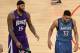 TORONTO, CANADA - FEBRUARY 13: DeMarcus Cousins #15 of the Sacramento Kings and Karl-Anthony Towns #32 of the Minnesota Timberwolves walk off the court during the Taco Bell Skills Challenge as part of 2016 NBA All-Star Weekend on February 13, 2016 at the