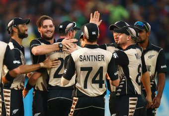 DHARAMSALA, INDIA - MARCH 18: Mitchell McClenaghan of New Zealand celebrates after taking the wicket of Mitchell Marsh of Australia during the ICC World Twenty20 India 2016 Super 10s Group 2 match between Australia and New Zealand at HPCA Stadium on Marc
