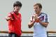 SANTO ANDRE, BRAZIL - JULY 05: Joachim Loew (L), head coach of Germany tlks to Mario Goetze during the German national team training at Campo Bahia on July 5, 2014 in Santo Andre, Brazil. (Photo by Martin Rose/Getty Images)