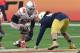 GLENDALE, AZ - JANUARY 01: Taylor Decker #68 of the Ohio State Buckeyes pass blocks against the Fighting Irish during the BattleFrog Fiesta Bowl at the University of Phoenix Stadium on January 1, 2016 in Glendale, Arizona. (Photo by Norm Hall/Getty Imag