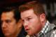 LONDON, ENGLAND - FEBRUARY 29: Canelo Alvarez talks to the media during a press conference to preview the fight between Amir Khan and Canelo Alvarez at the Park Plaza Riverbank Hotel on February 29, 2016 in London, England. (Photo by Julian Finney/Getty