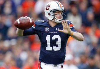 AUBURN, AL - OCTOBER 31: Sean White #13 of the Auburn Tigers looks to pass during a game against the Ole Miss Rebels at Jordan-Hare Stadium on October 31, 2015 in Auburn, Alabama. Ole Miss defeated Auburn 27-19. (Photo by Joe Robbins/Getty Images)