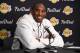 LOS ANGELES, CA - APRIL 11: Kobe Bryant #24 of the Los Angeles Lakers is seen at the post game press conference afer playing against the Oklahoma City Thunder on April 11, 2016 at the Chesapeake Energy Arena in Oklahoma City, Oklahoma. NOTE TO USER: User