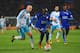 LEICESTER, ENGLAND - MARCH 14: Ngolo Kante of Leicester City is chased by Jonjo Shelvey of Newcastle United during the Barclays Premier League match between Leicester City and Newcastle United at The King Power Stadium on March 14, 2016 in Leicester, Eng