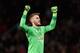 MANCHESTER, ENGLAND - APRIL 20: David De Gea of Manchester United celebrates after his side scored their second goal during the Barclays Premier League match between Manchester United and Crystal Palace at Old Trafford on April 20, 2016 in Manchester, En
