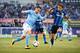 NEW YORK, NY - APRIL 27: Midfielder RJ Allen #27 of New York City FC pushes the ball forward during the match vs Montreal Impact at Yankee Stadium on April 27, 2016 in New York City. The match ended in a 1-1 draw. (Photo by Michael Stewart/Getty Images