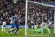 BRIGHTON, ENGLAND - MAY 02: Brighton players celebrate ater teammtes James Wilson (not shown) scores a late goal to level the scores at 1-1 during the Sky Bet Championship match between Brighton and Hove Albion and Derby County at the Amex Stadium on May