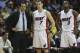 Heat coach Erik Spoelstra, Goran Dragic and Dwyane Wade